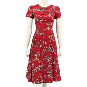 Hell Bunny Vixen Dress Womens XS Red Birds Fit‎ & Flare Retro Pinup Rockabilly